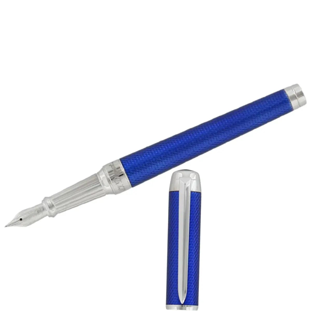 S T Dupont Eternity XL Fountain Pen - Blue Guilloche - 14K Nib - Pen Boutique Ltd