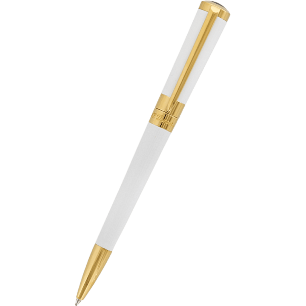 S T Dupont Liberte Ballpoint Pen - White - Gold Trim - Pen Boutique Ltd