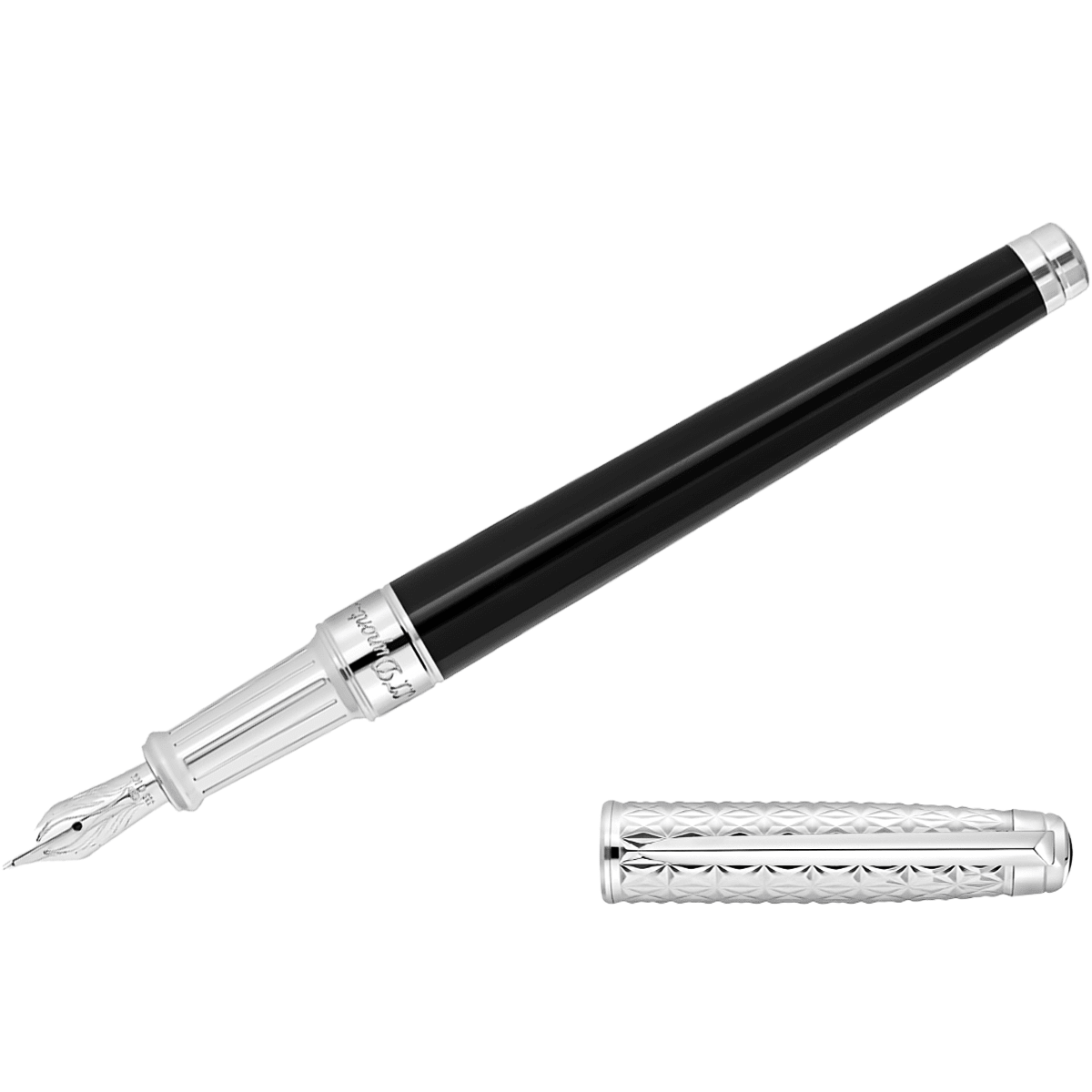 S T Dupont Line D Eternity Fire X Fountain Pen - Duo Black - Palladium Trim - 14K - Pen Boutique Ltd