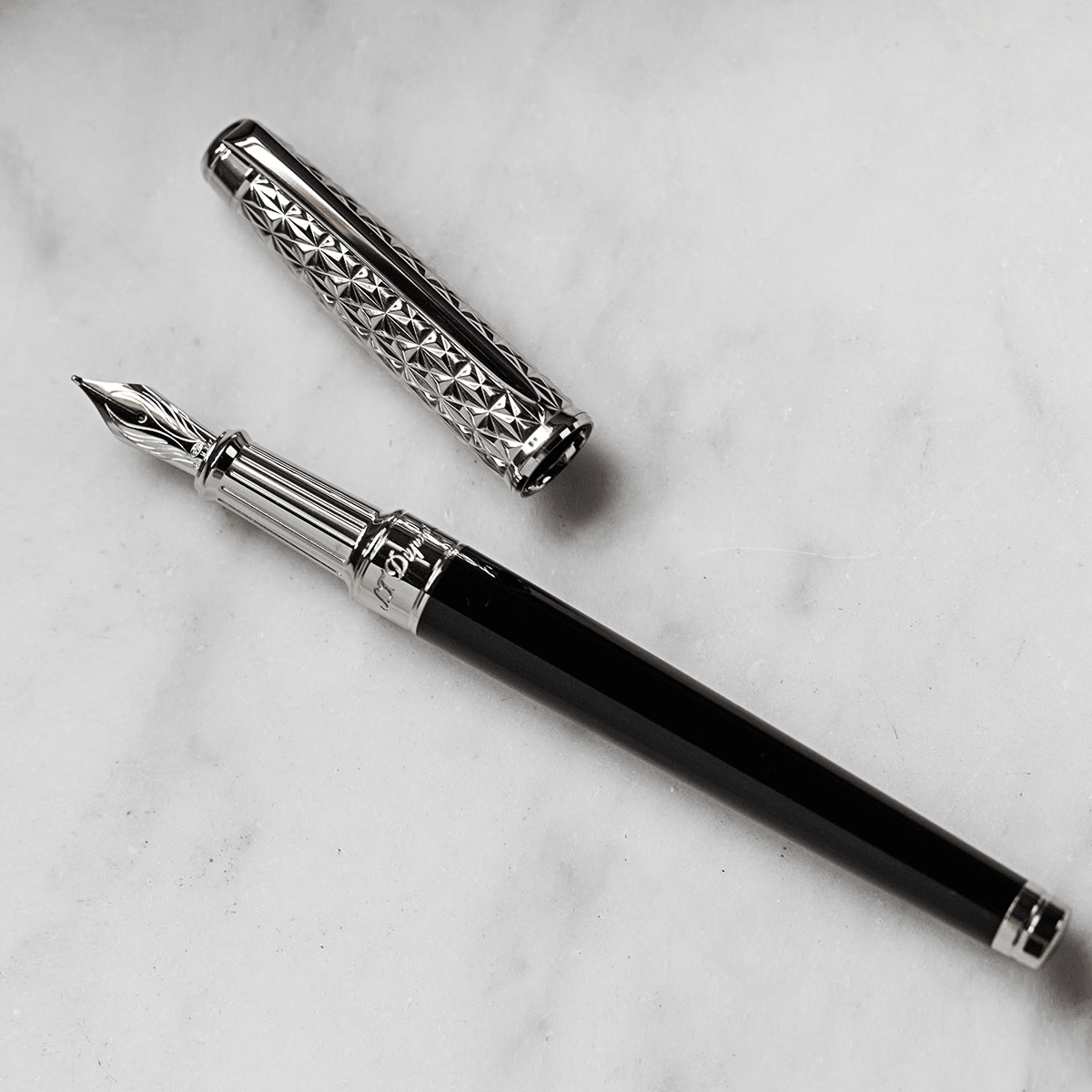 S T Dupont Line D Eternity Fire X Fountain Pen - Duo Black - Palladium Trim - 14K - Pen Boutique Ltd