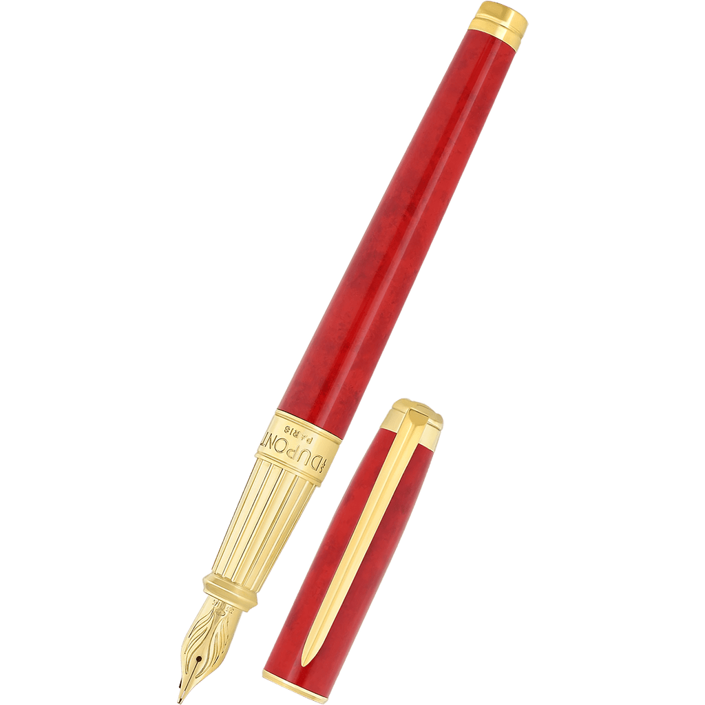S T Dupont Line D Eternity Fountain Pen - Limited Edition - Popote Red - Yellow Gold Trim (Large) - Pen Boutique Ltd