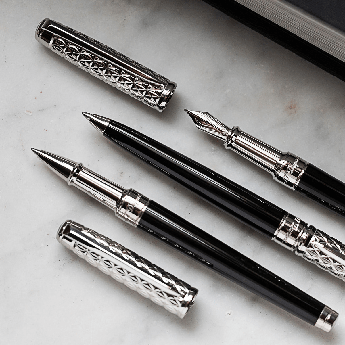 S T Dupont Line D Eternity Fire X Rollerball Pen - Duo Black - Palladium Trim - Pen Boutique Ltd