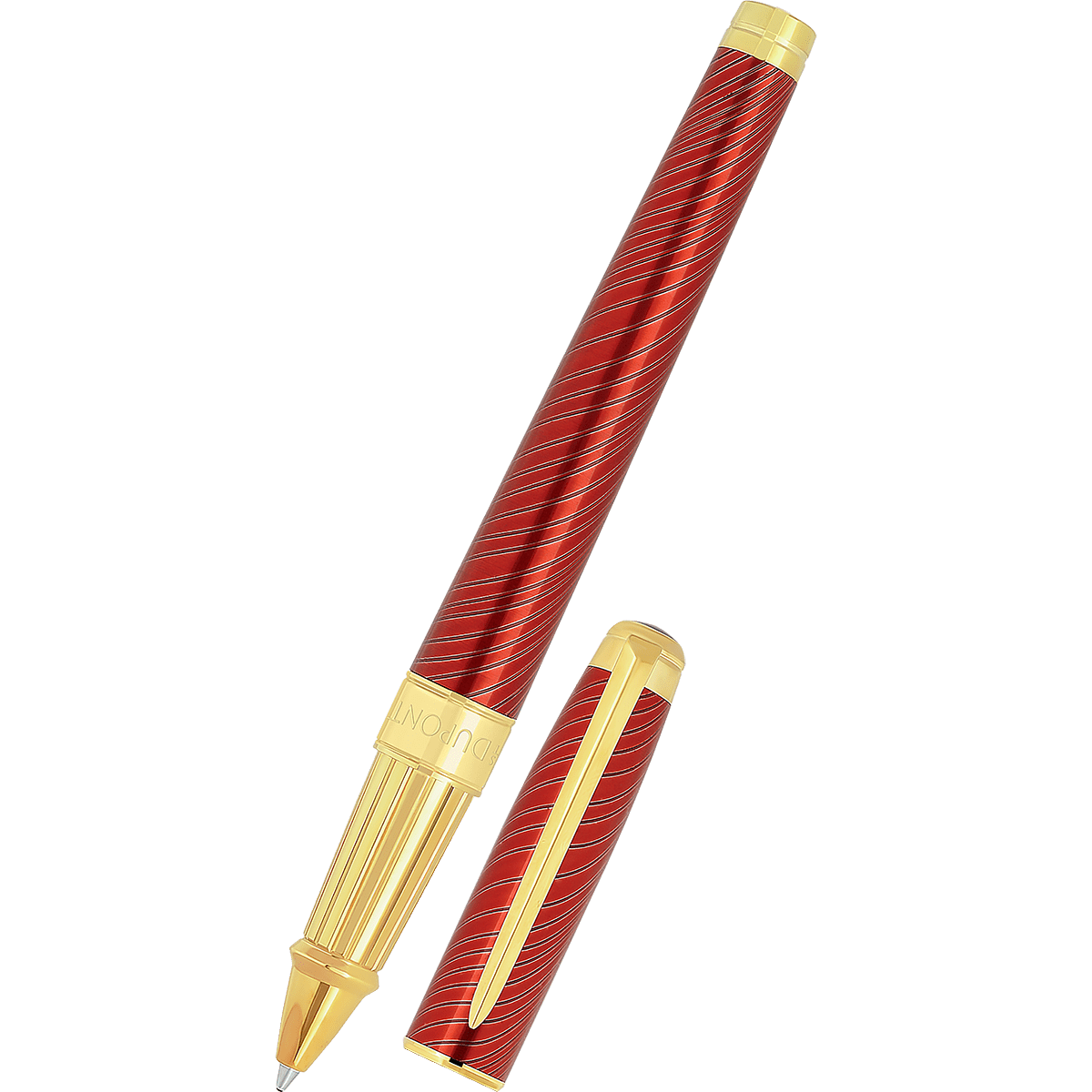 S T Dupont Line D Rollerball Pen - Eternity - Mane Guilloche Red - Gold Trim (Large) - Pen Boutique Ltd