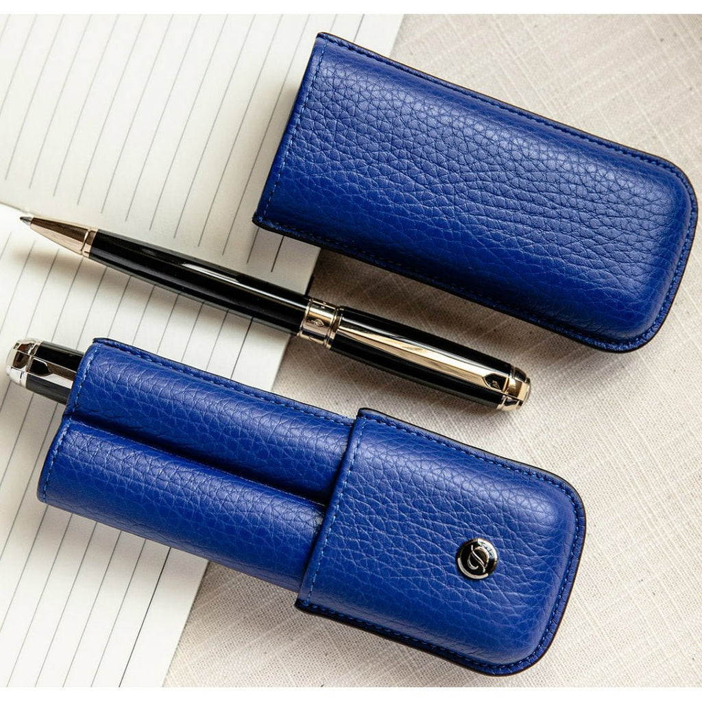S T Dupont Rigid Two Pen Case - Bleu (Blue) - Pen Boutique Ltd