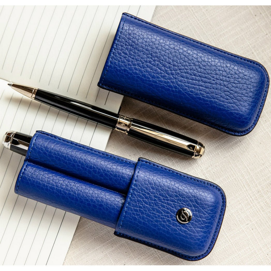 S T Dupont Rigid Two Pen Case - Bleu (Blue) - Pen Boutique Ltd