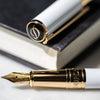 S T Dupont D - Initial Fountain Pen - White - Gold Trim - Pen Boutique Ltd