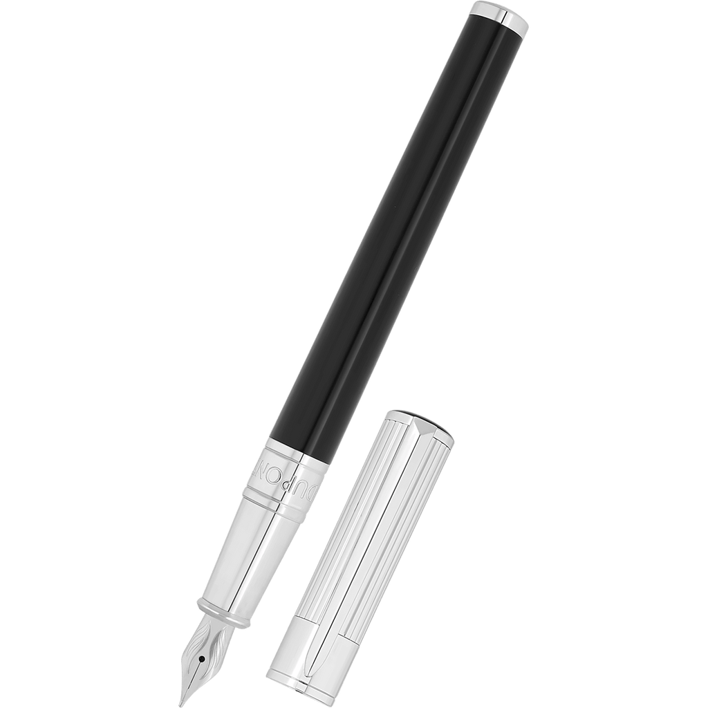 S T Dupont D - Initial Fountain Pen - Black - Chrome Trim - Pen Boutique Ltd