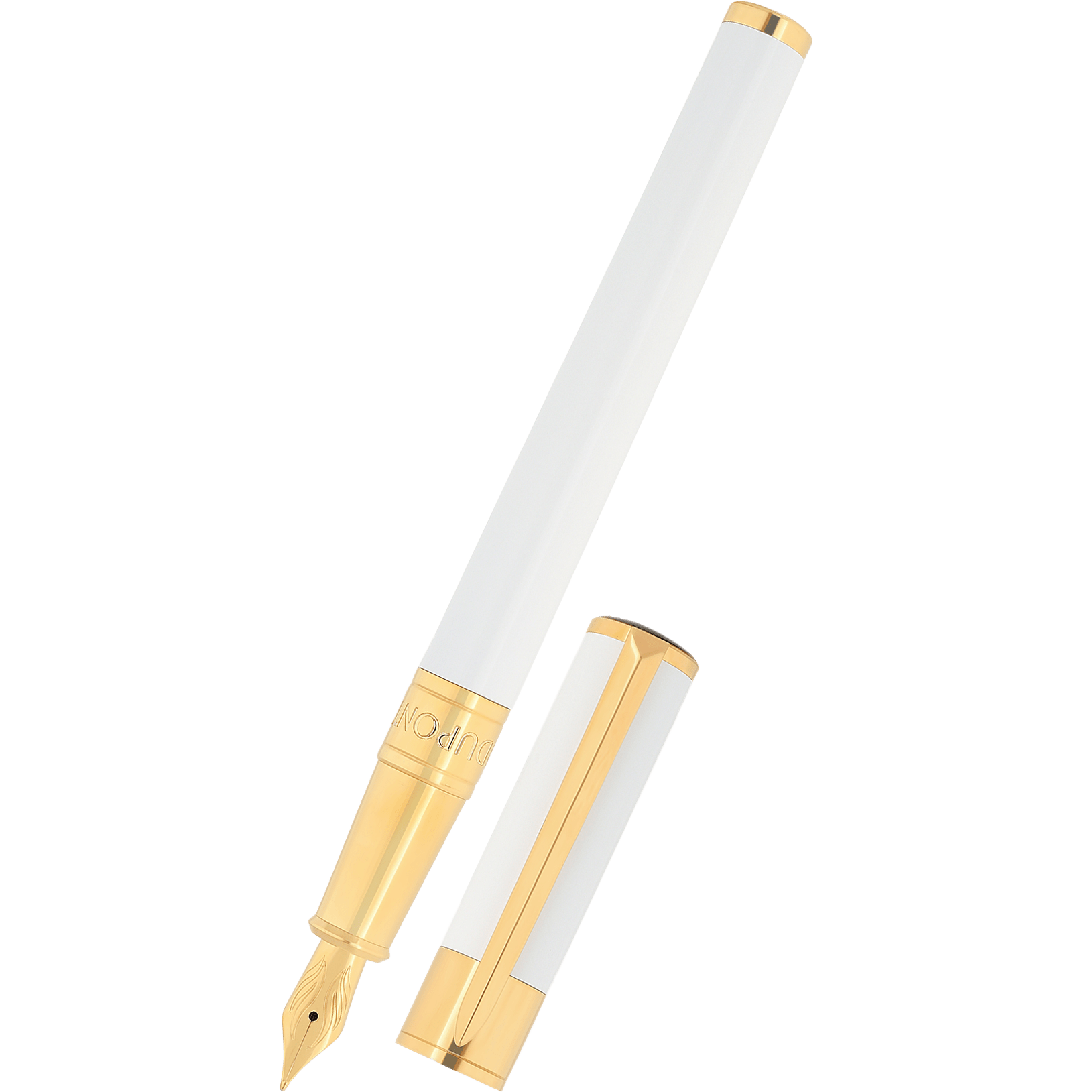 S T Dupont D - Initial Fountain Pen - White - Gold Trim - Pen Boutique Ltd
