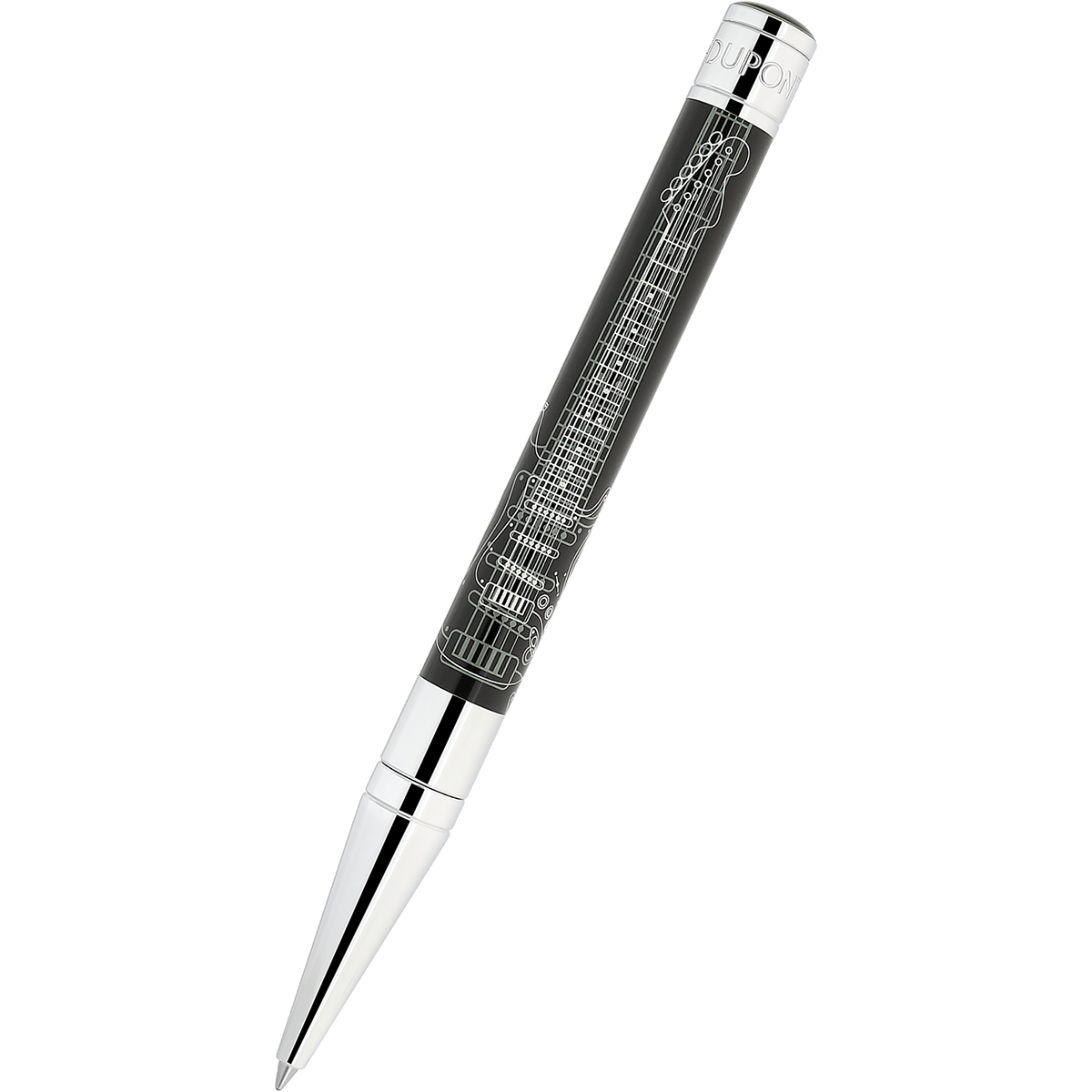 S T Dupont Fender Initial Ballpoint Pen - Black - Chrome Trim - Pen Boutique Ltd