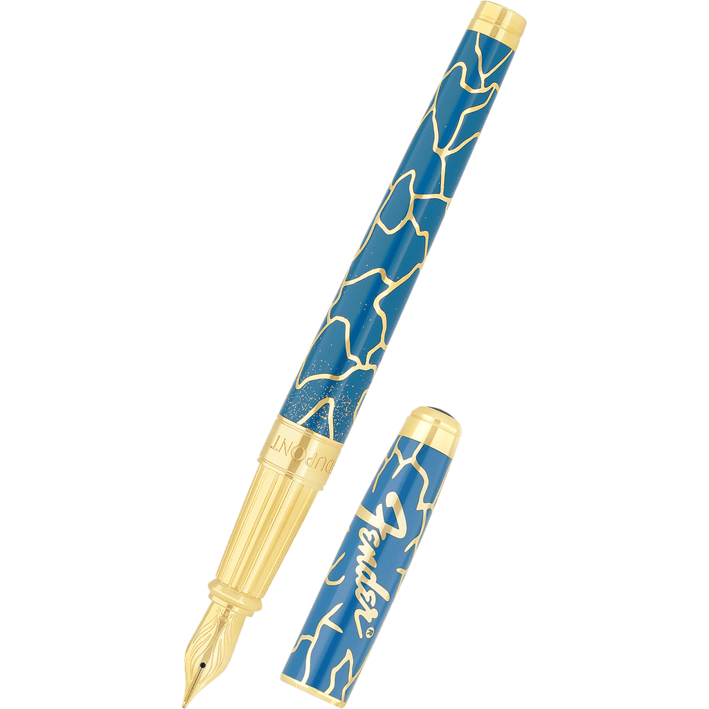 S T Dupont Line D Fountain Pen - Eternity Fender Blue & Golden (Large) - Pen Boutique Ltd