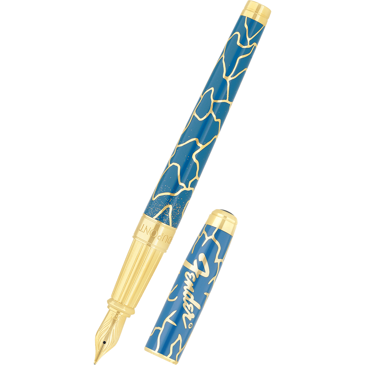 S T Dupont Line D Fountain Pen - Eternity Fender Blue & Golden (Large) - Pen Boutique Ltd