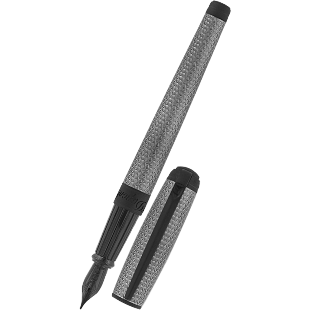 S T Dupont Line D Fountain Pen - Velvet Firehead Guilloche - Graphite - Pen Boutique Ltd
