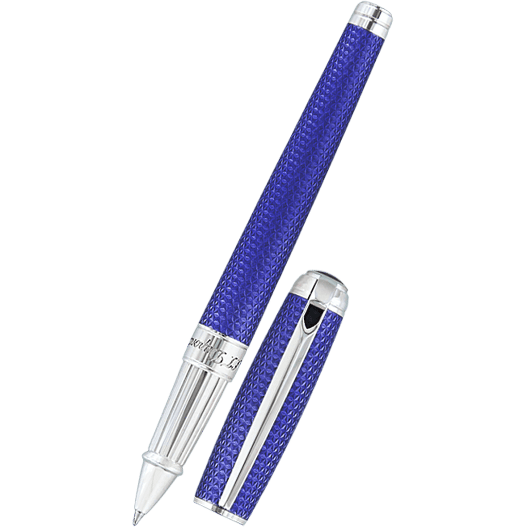 S T Dupont Line D Rollerball Pen - Velvet Firehead Guilloche - Ocean Blue - Pen Boutique Ltd