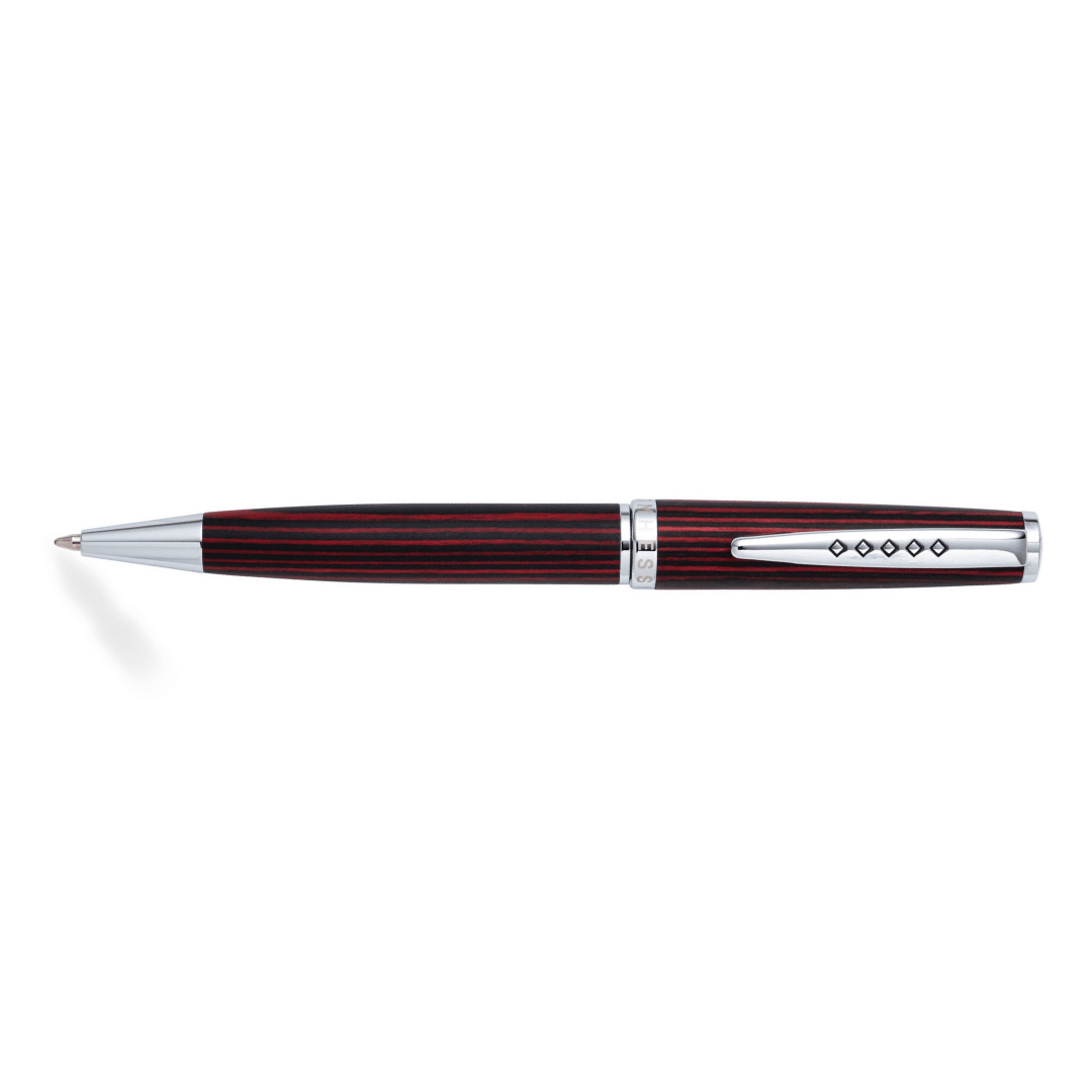 Tom Hessin Edinburgh “Forth Bridge Red” Ballpoint Pen – Wooden Barrel with Chrome Trim - Pen Boutique Ltd