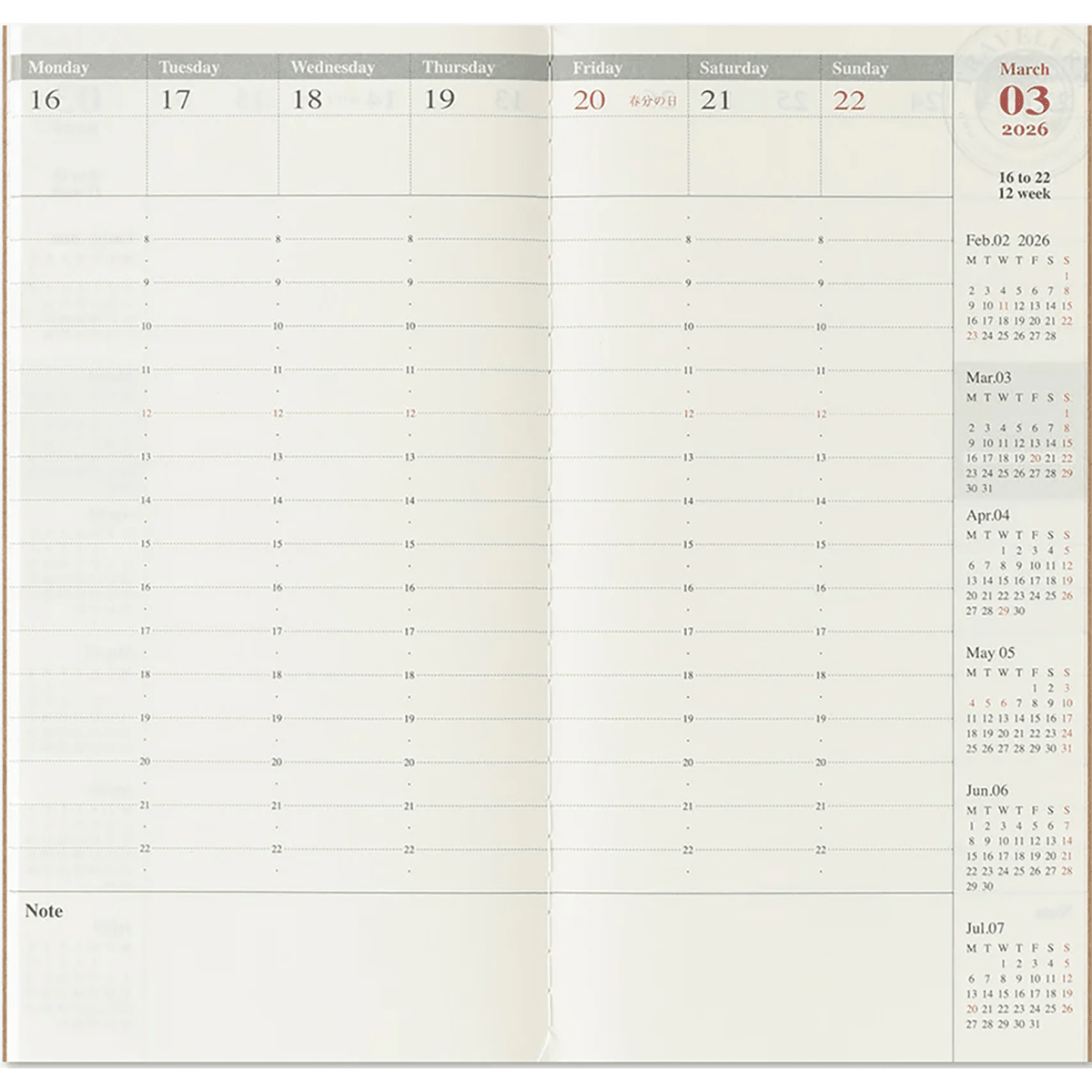 Traveler's Notebook - 2026 Weekly Vertical (Regular Size) - Pen Boutique Ltd