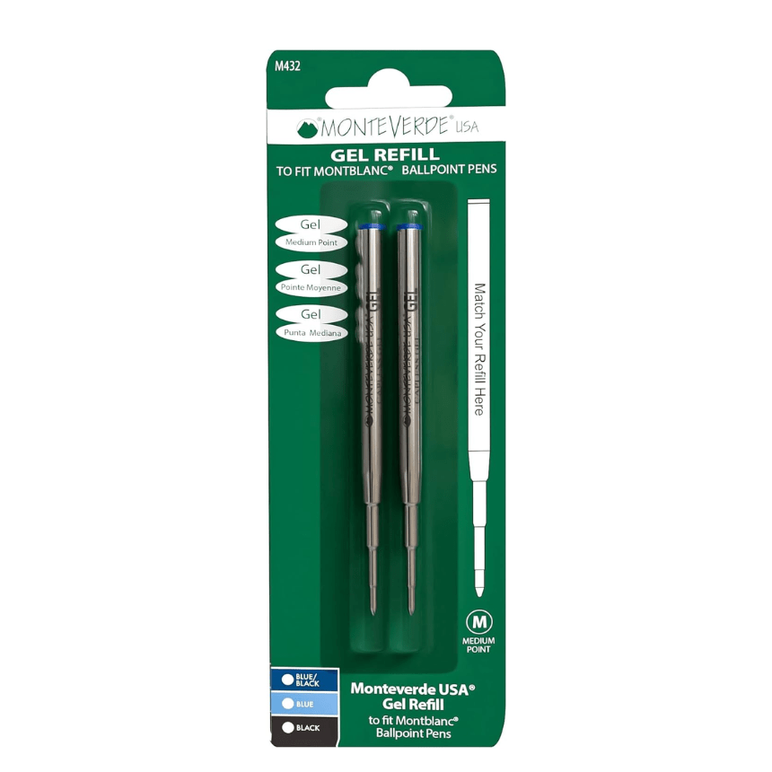 Monteverde Capless GEL Refill to fit most Rollerball Pen - Blue - Medium Point (2/pack) - Blister Card - Pen Boutique Ltd