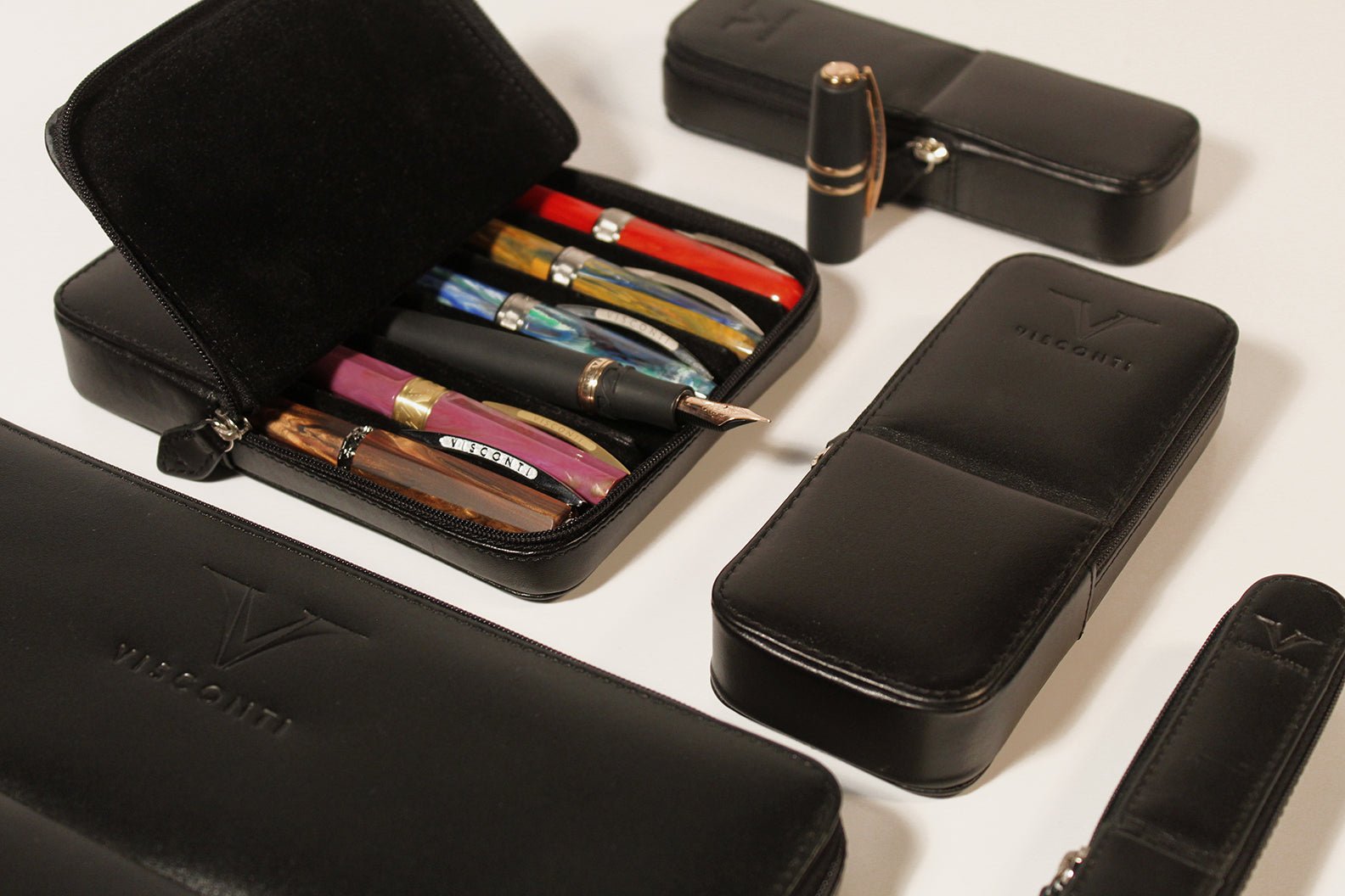 Visconti Classic Leather Six Pen Case - Black - Pen Boutique Ltd