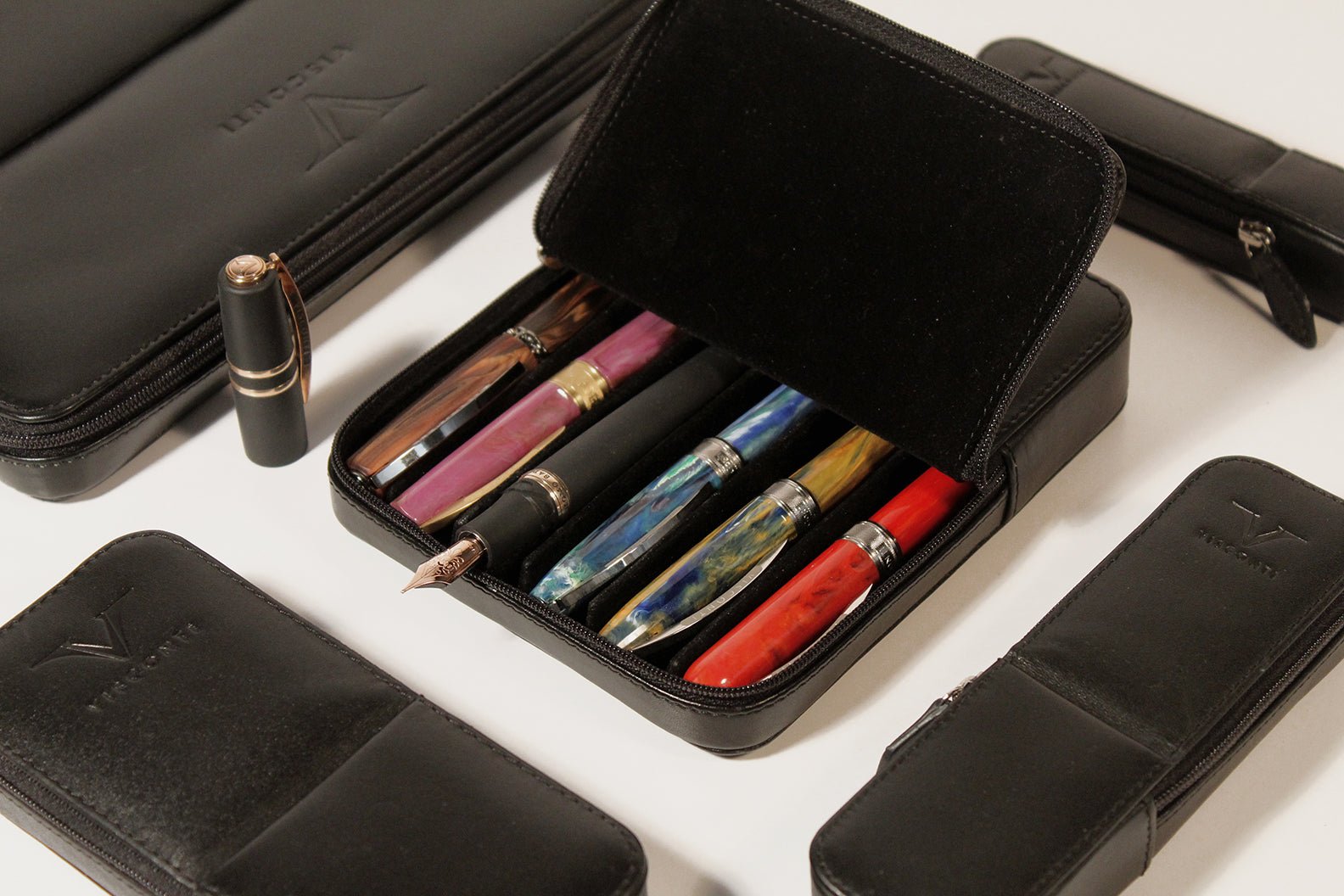 Visconti Classic Leather Twelve Pen Case - Black - Pen Boutique Ltd