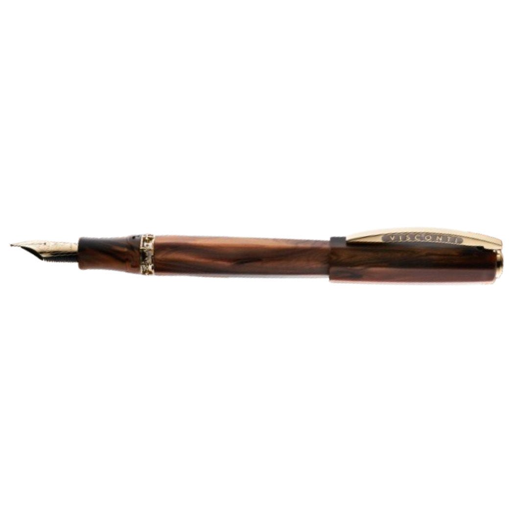 Visconti Medici Fountain Pen - Briarwood - Yellow Gold Trim - Oversize - Pen Boutique Ltd