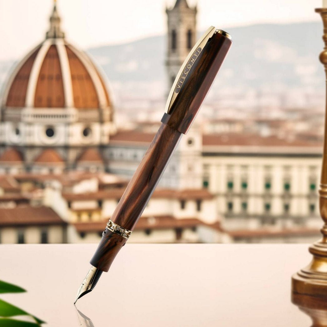 Visconti Medici Fountain Pen - Briarwood - Yellow Gold Trim - Oversize - Pen Boutique Ltd