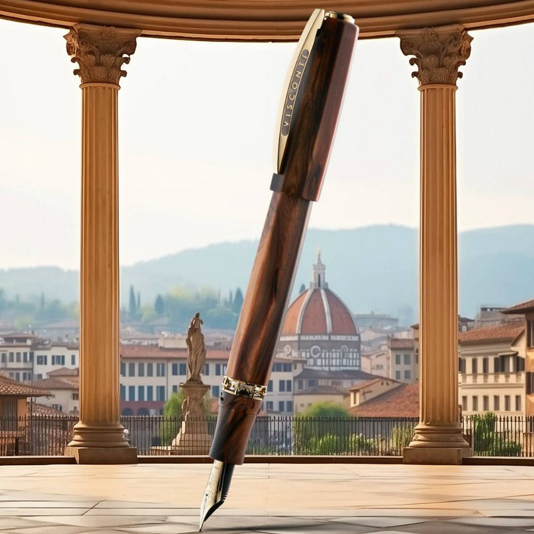 Visconti Medici Fountain Pen - Briarwood - Yellow Gold Trim - Oversize - Pen Boutique Ltd