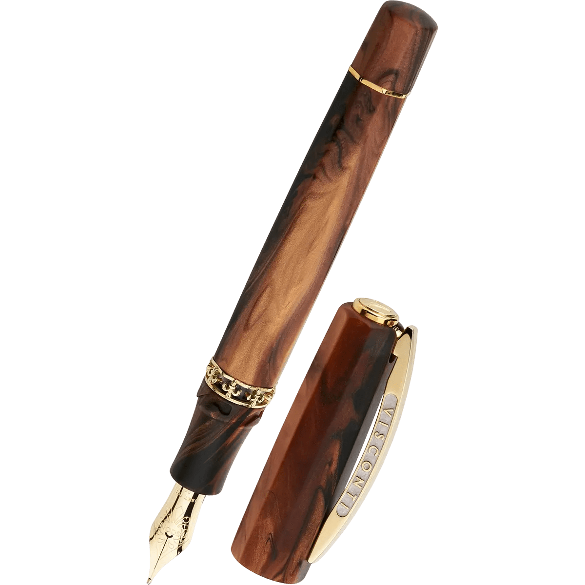 Visconti Medici Fountain Pen - Briarwood - Yellow Gold Trim - Oversize - Pen Boutique Ltd
