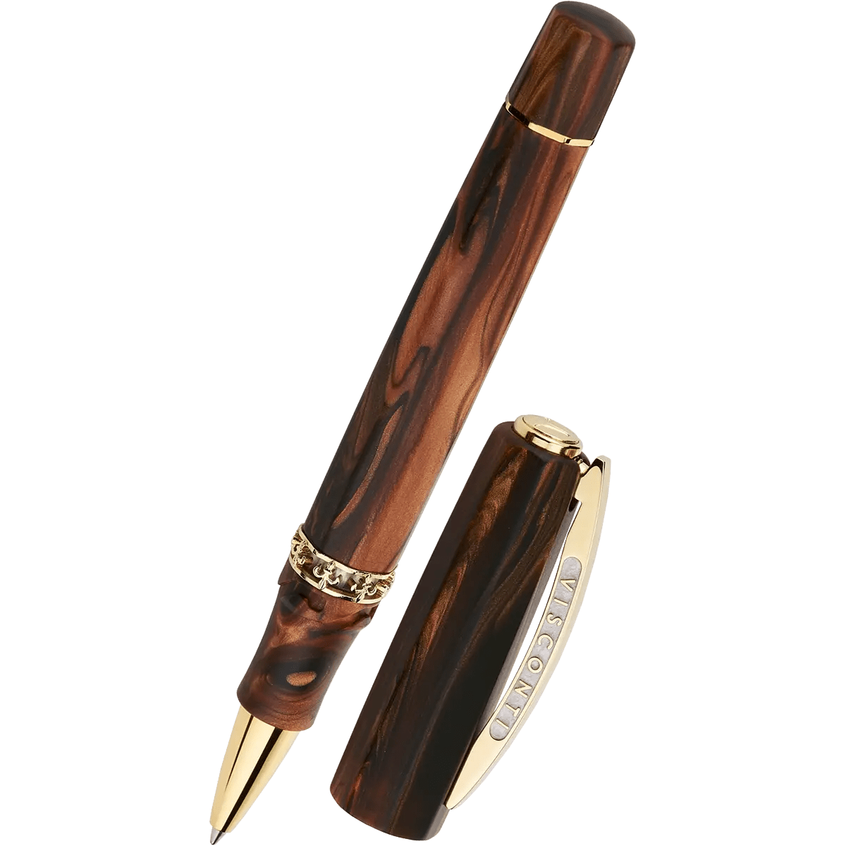 Visconti Medici Rollerball Pen - Briarwood - Yellow Gold Trim - Oversize - Pen Boutique Ltd