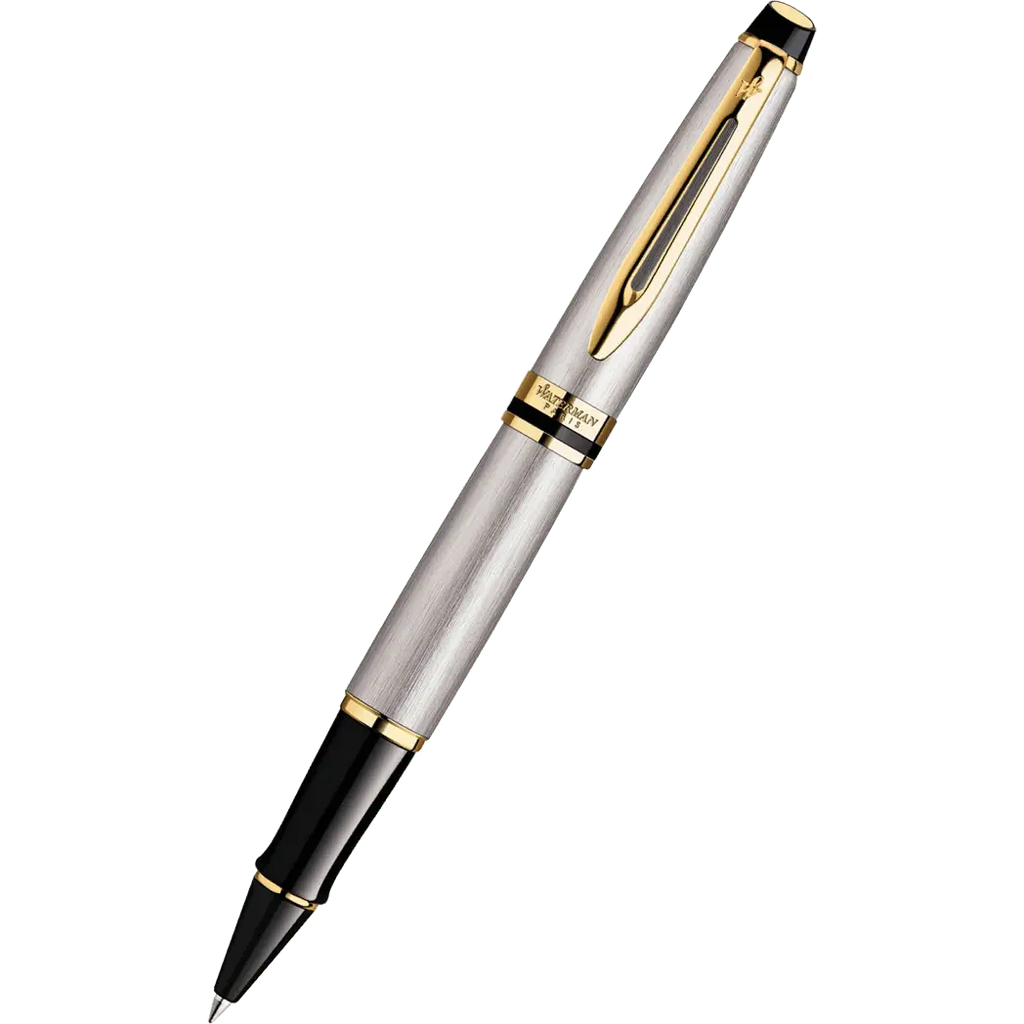 Waterman Expert Stainless Steel Gold Trim Rollerball Pen-Pen Boutique Ltd