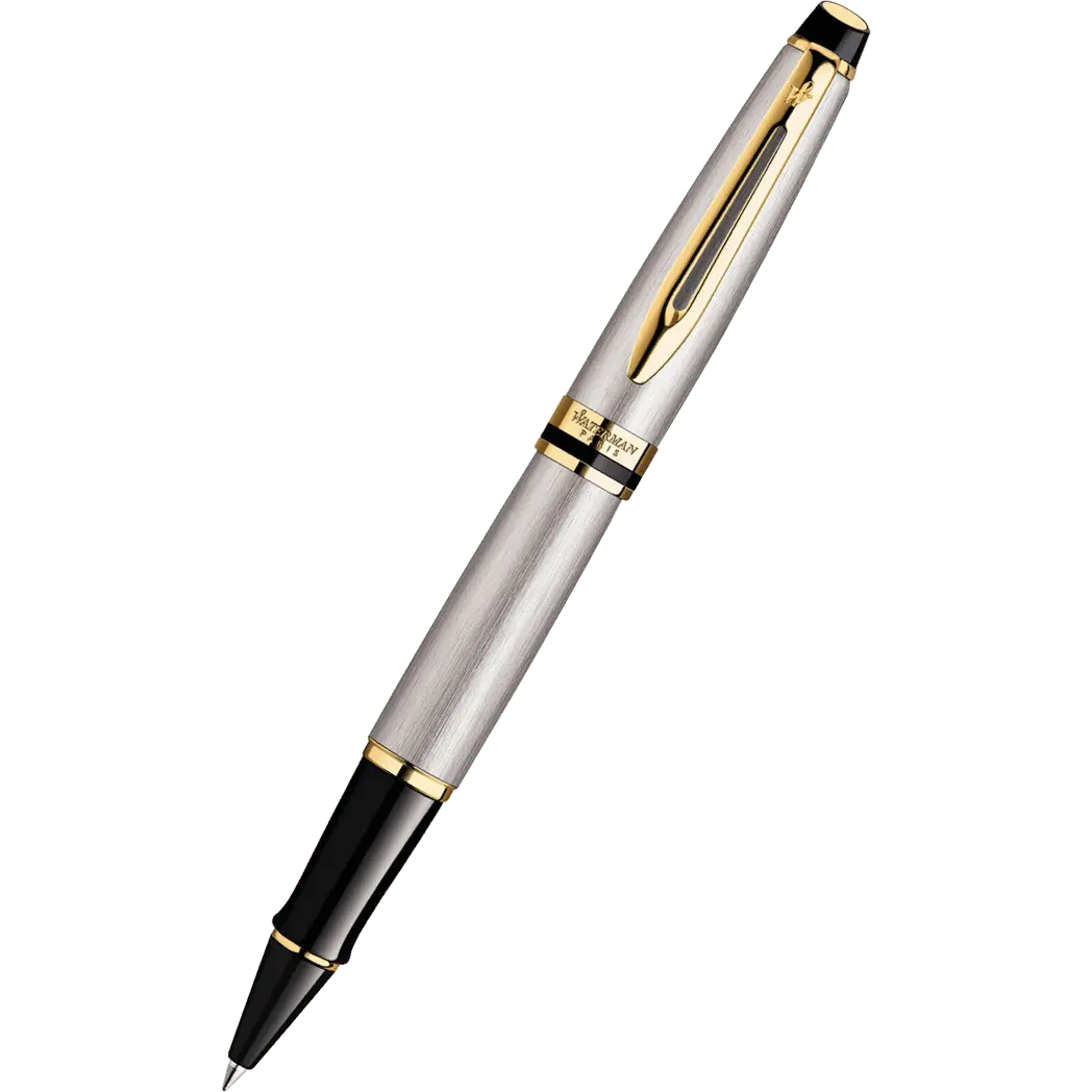 Waterman Expert Stainless Steel Gold Trim Rollerball Pen-Pen Boutique Ltd
