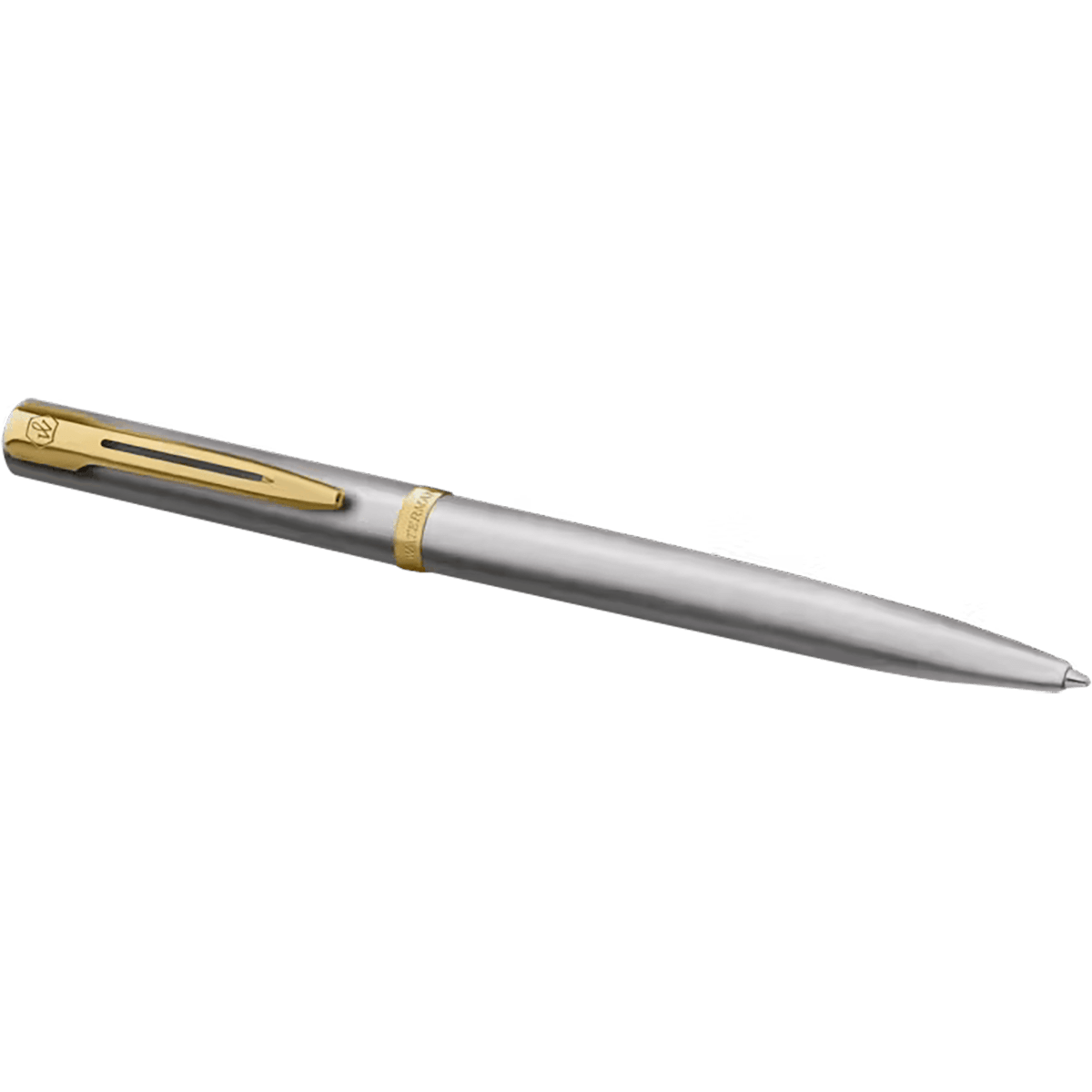Waterman Impression Ballpoint Pen - Stainless Steel - Gold Trim - Pen Boutique Ltd