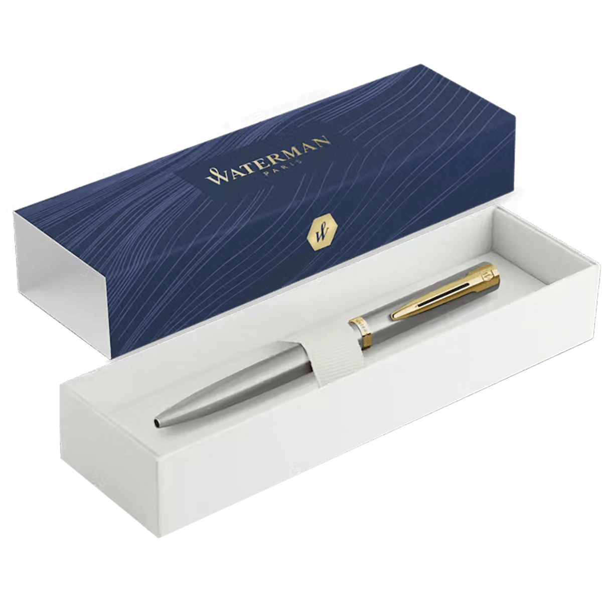 Waterman Impression Ballpoint Pen - Stainless Steel - Gold Trim - Pen Boutique Ltd