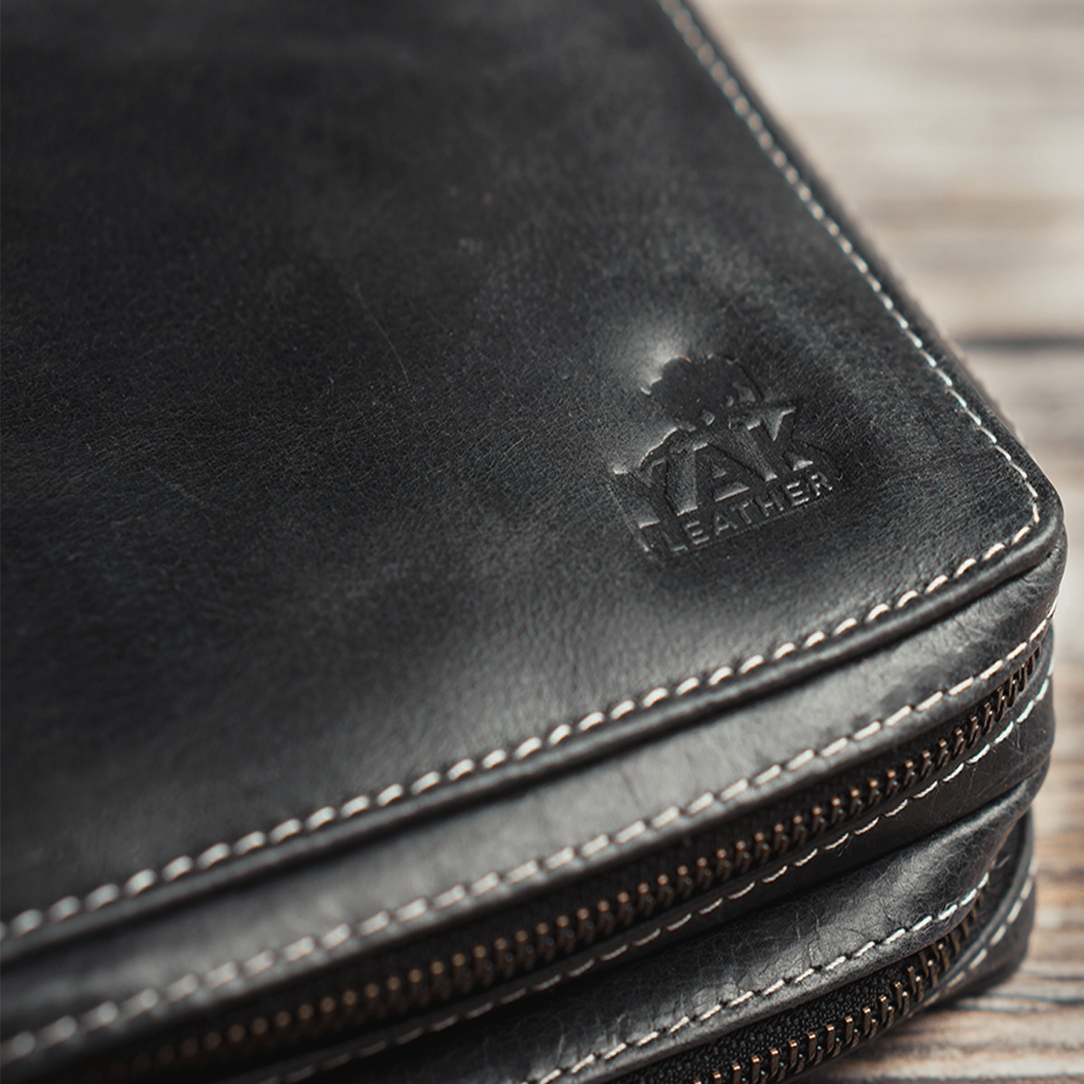 Yak Leather 26 Double Sided Zipped Pen Holder - Black - Pen Boutique Ltd