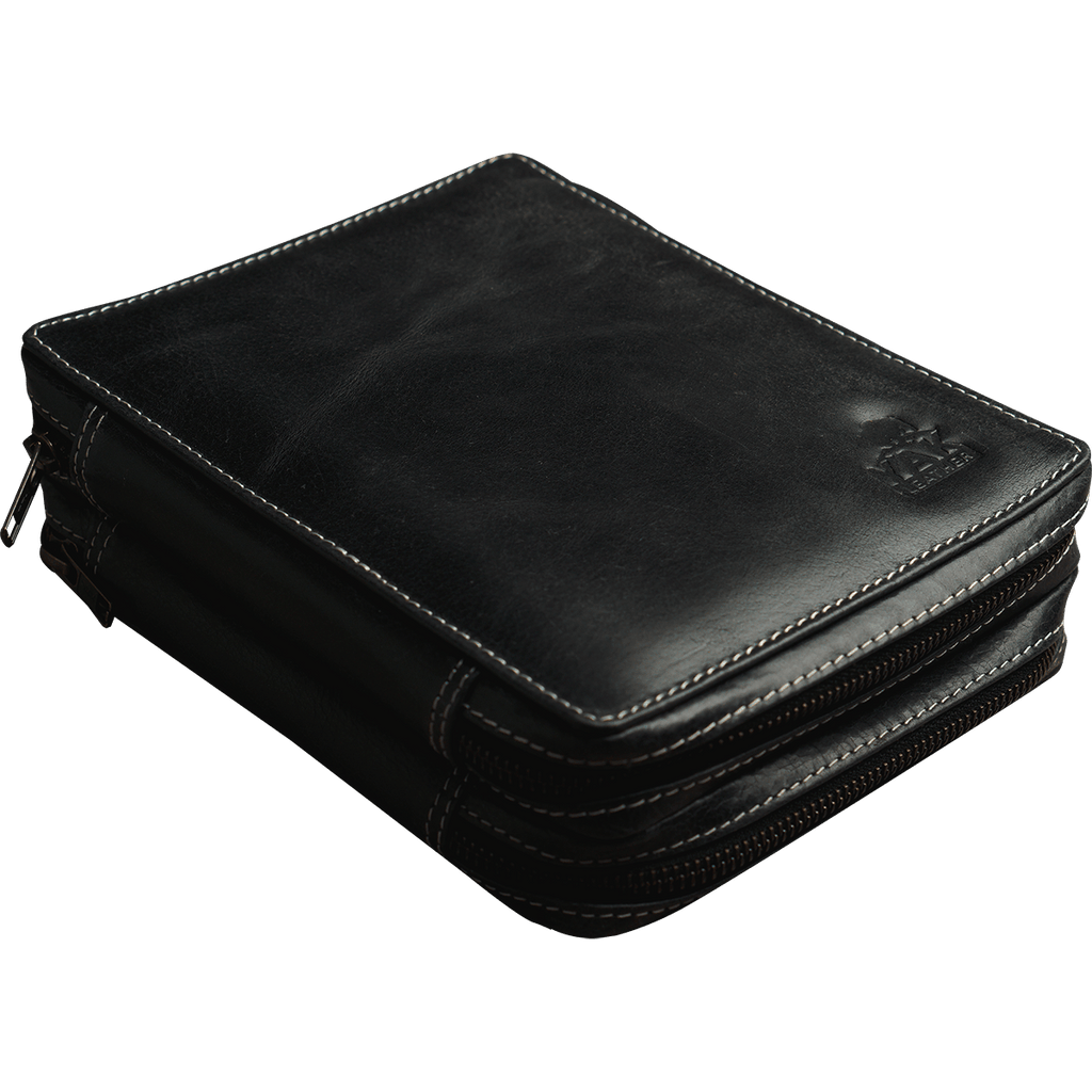 Yak Leather 26 Double Sided Zipped Pen Holder - Black - Pen Boutique Ltd
