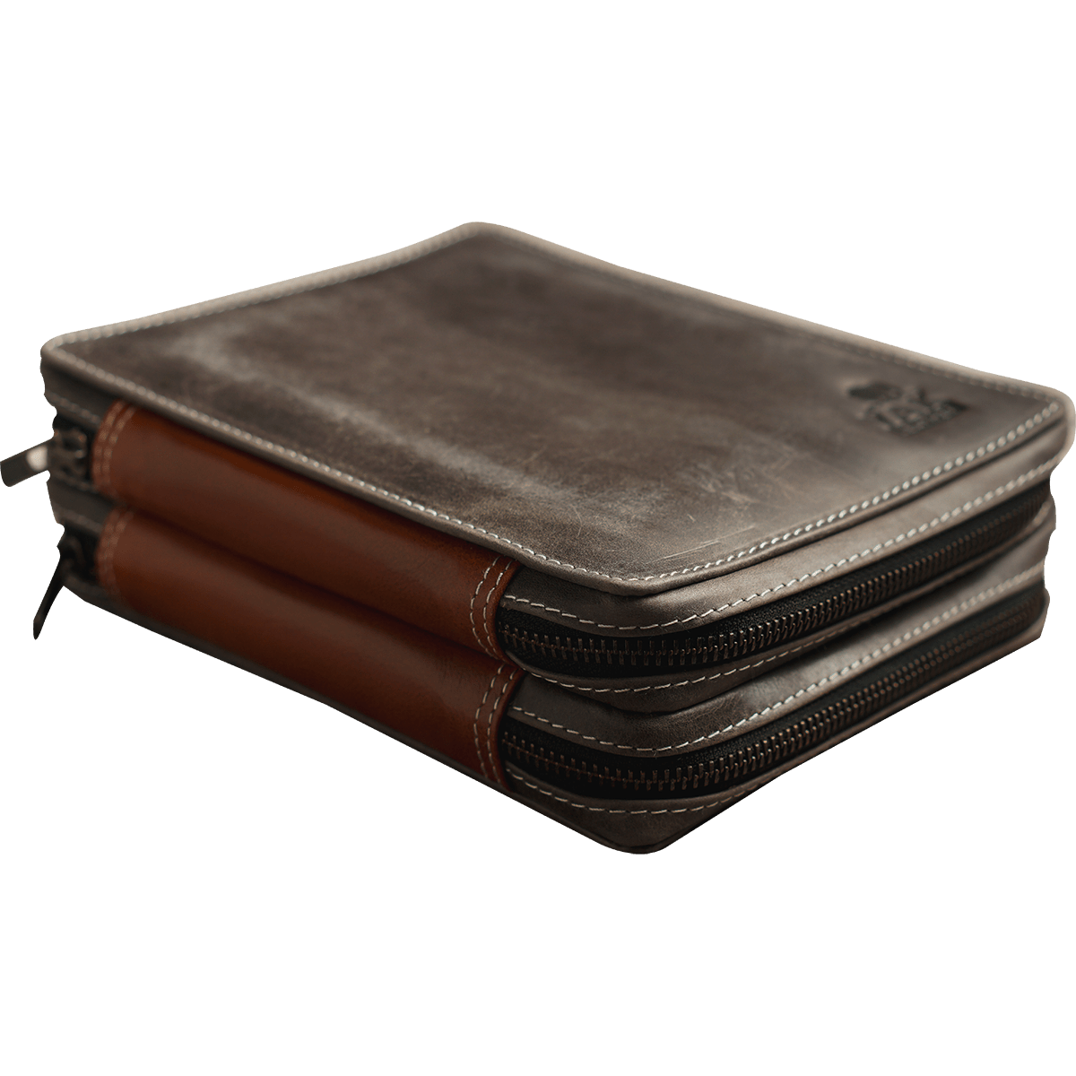 Yak Leather 26 Double Sided Zipped Pen Holder - Nimbus/Tan - Pen Boutique Ltd