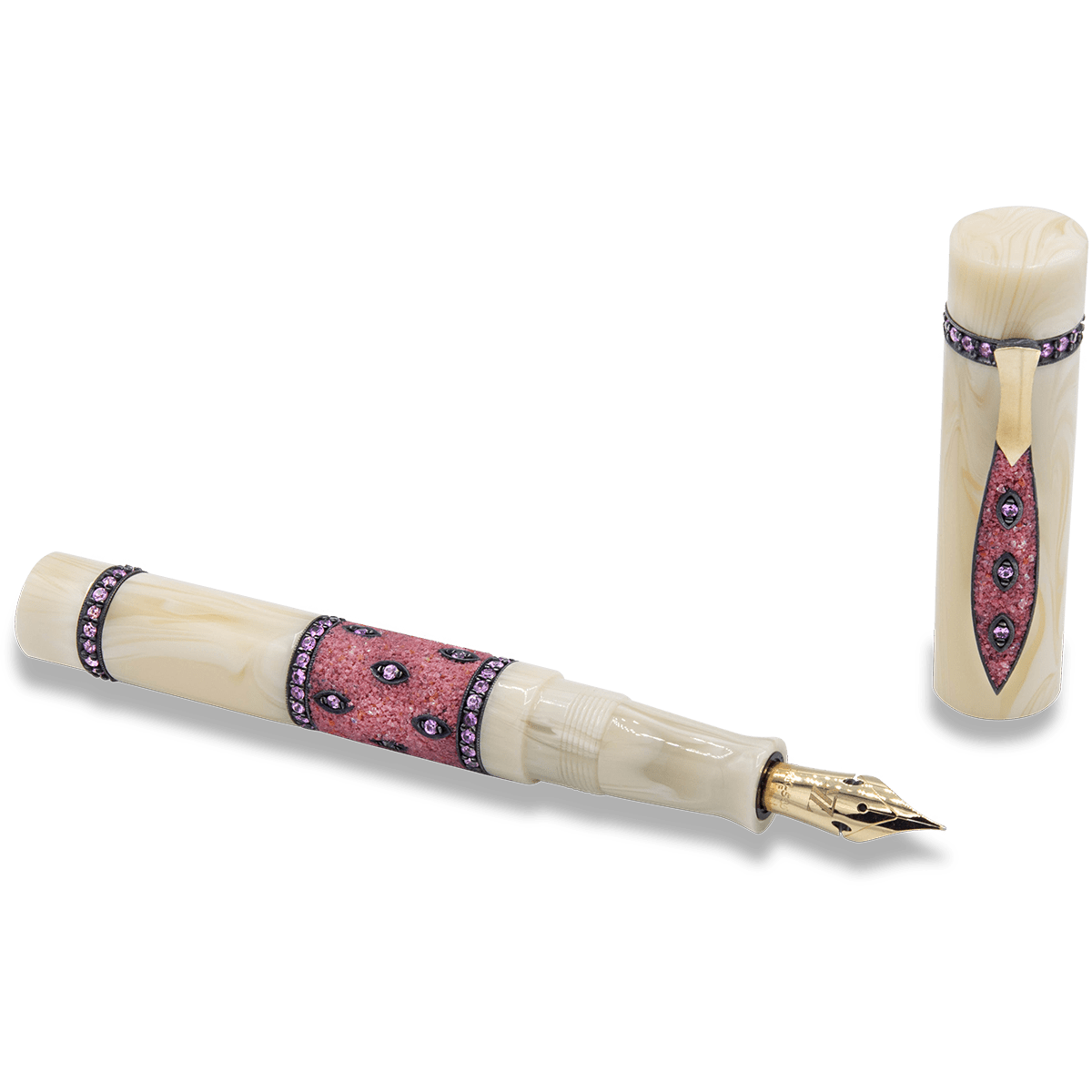 Zeki Karaca Jewellery Harman Fountain Pen - White - Red Sapphire Gem (Limited Edition) - Pen Boutique Ltd