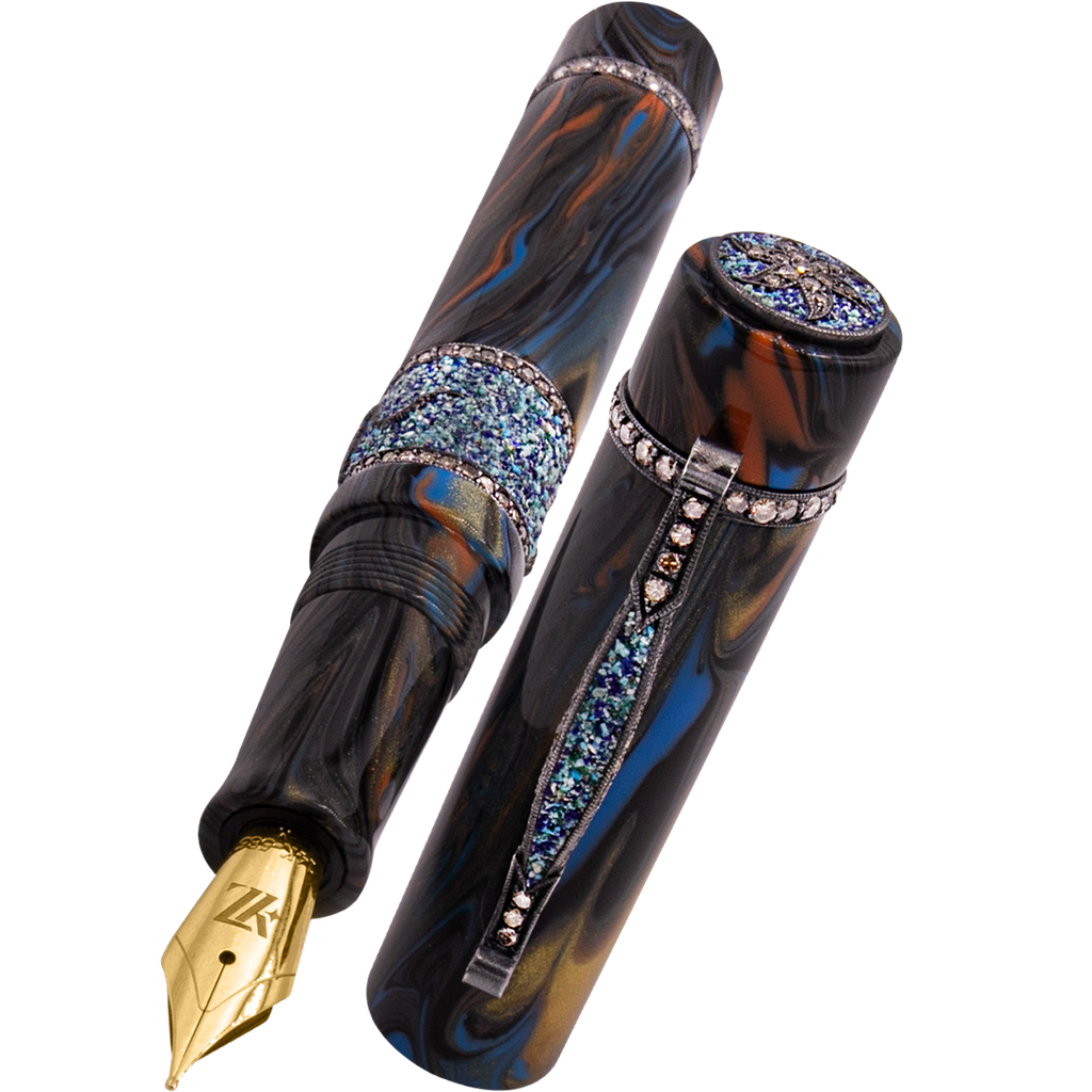 Zeki Karaca Jewellery Harman Fountain Pen - Rare Lapis Mosaic - Silver Trim