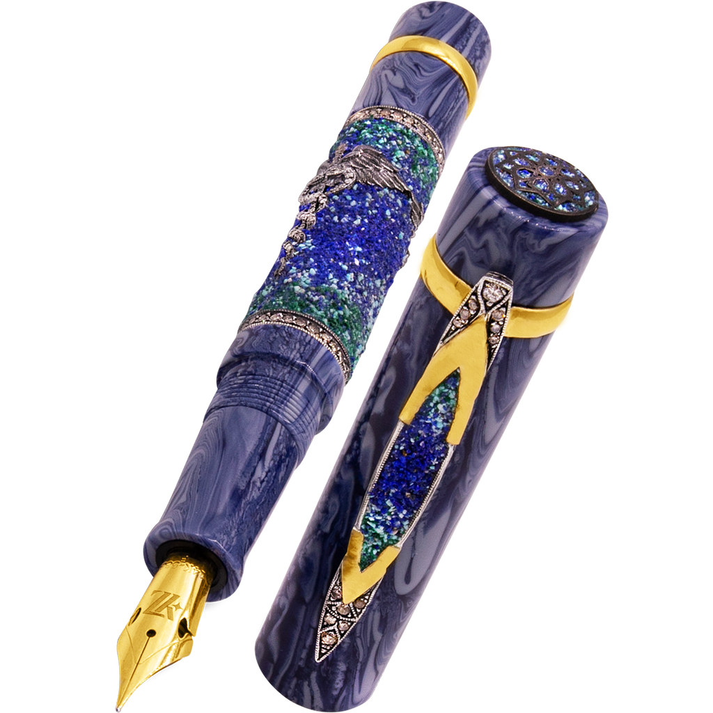 Zeki Karaca Jewellery Harman Fountain Pen - Blue - Gold Trim