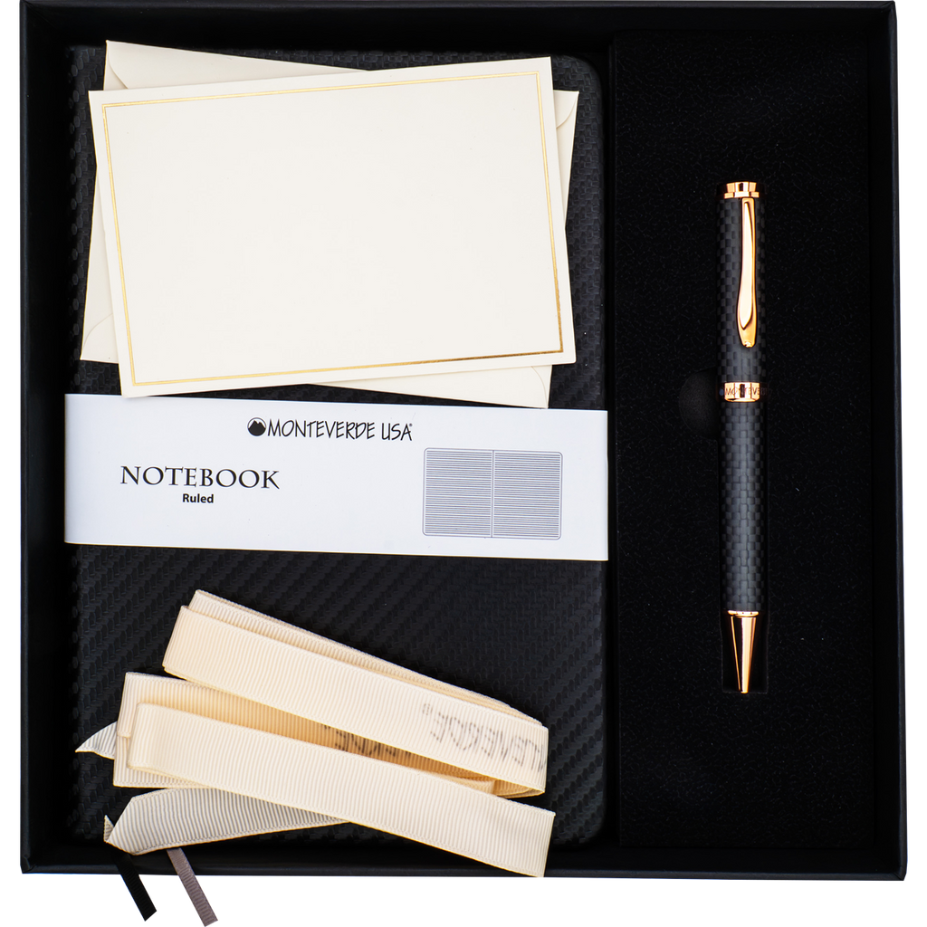 Monteverde Innova Ballpoint Pen Notebook Set - Carbon Fiber - Rosegold