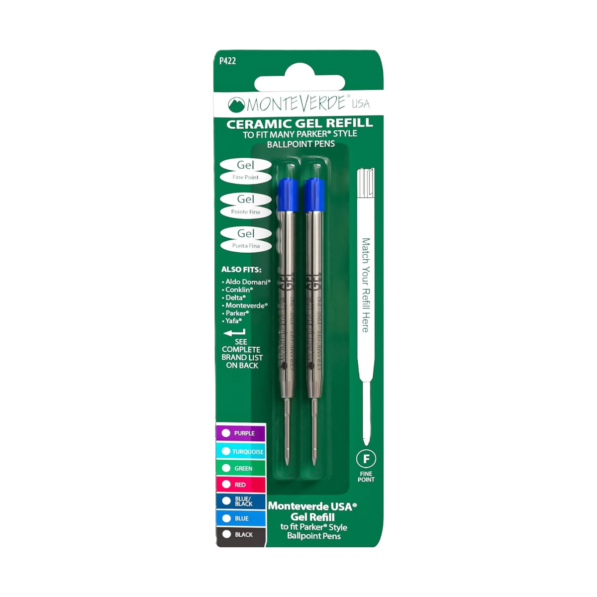Monteverde Blue Capless Ceramic 2 Pack Gel Refill To Fit Parker BP Pens-Pen Boutique Ltd