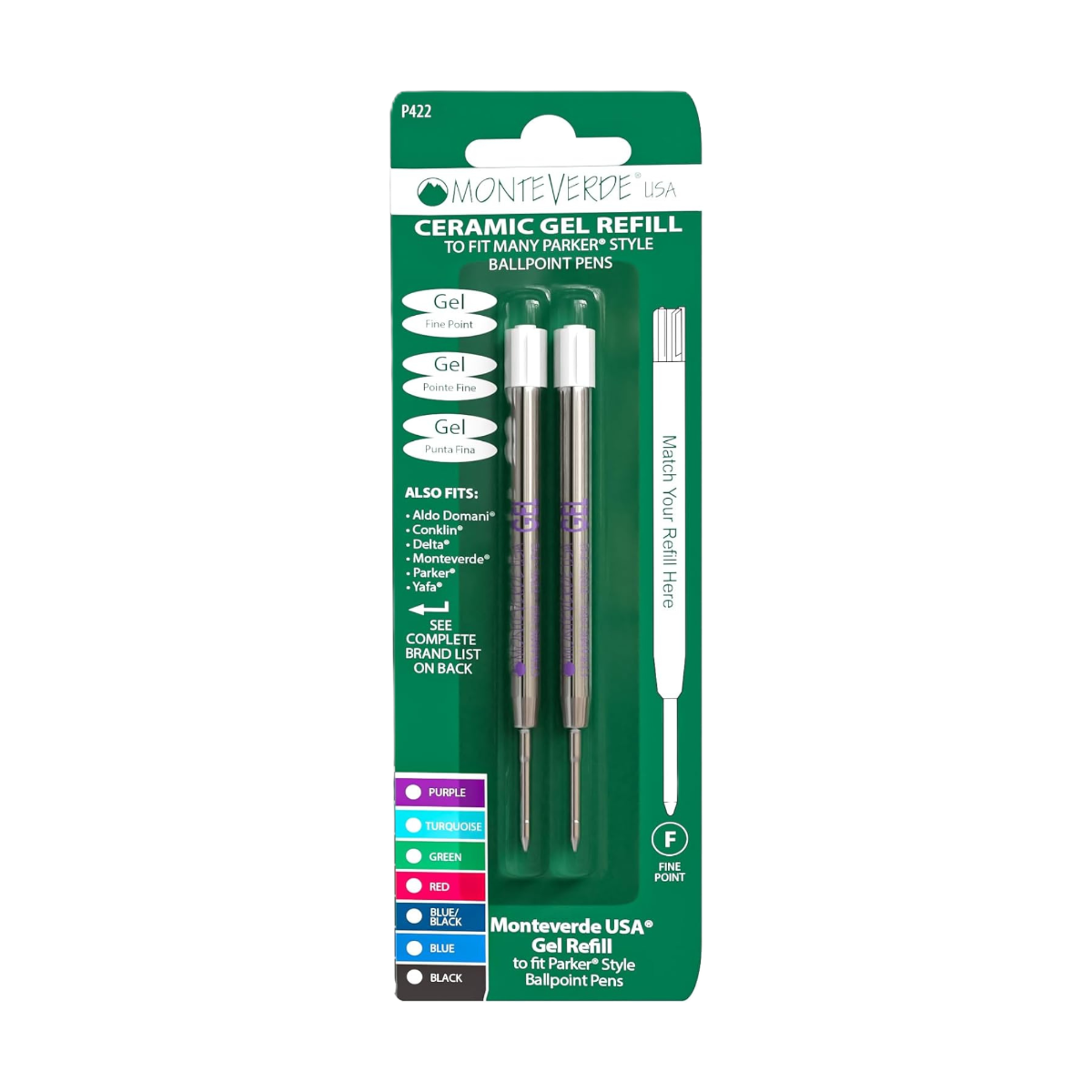 Monteverde Purple Capless Ceramic 2 Pack Gel Refill To Fit Parker BP Pens-Pen Boutique Ltd