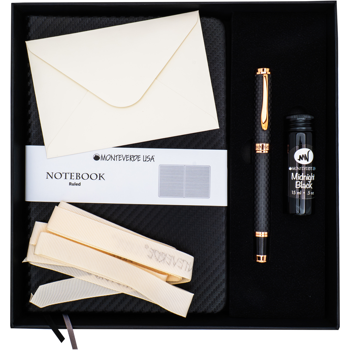 Monteverde Innova Fountain Pen Notebook Set - Carbon Fiber - Rosegold
