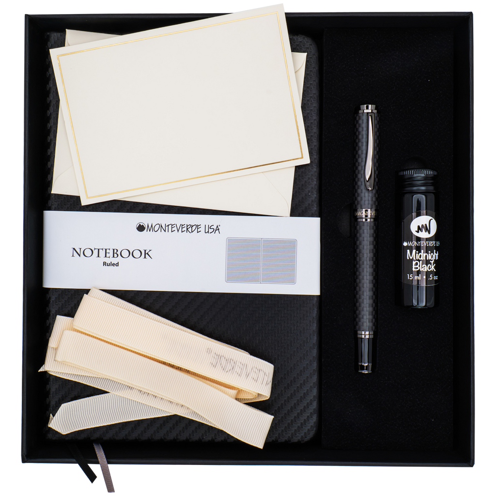 Monteverde Innova Fountain Pen Notebook Set - Carbon Fiber - Gunmetal
