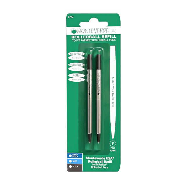 Monteverde Rollerball Refill (to fit Parker) - Black - Fine Point (2/pack) - Blister Card - Pen Boutique Ltd