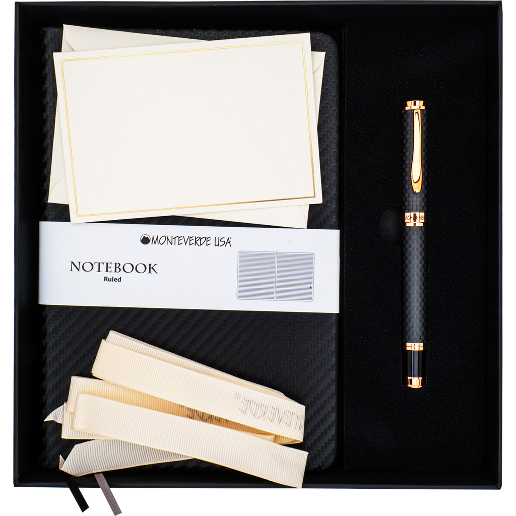 Monteverde Innova Rollerball Pen Notebook Set - Carbon Fiber - Rosegold