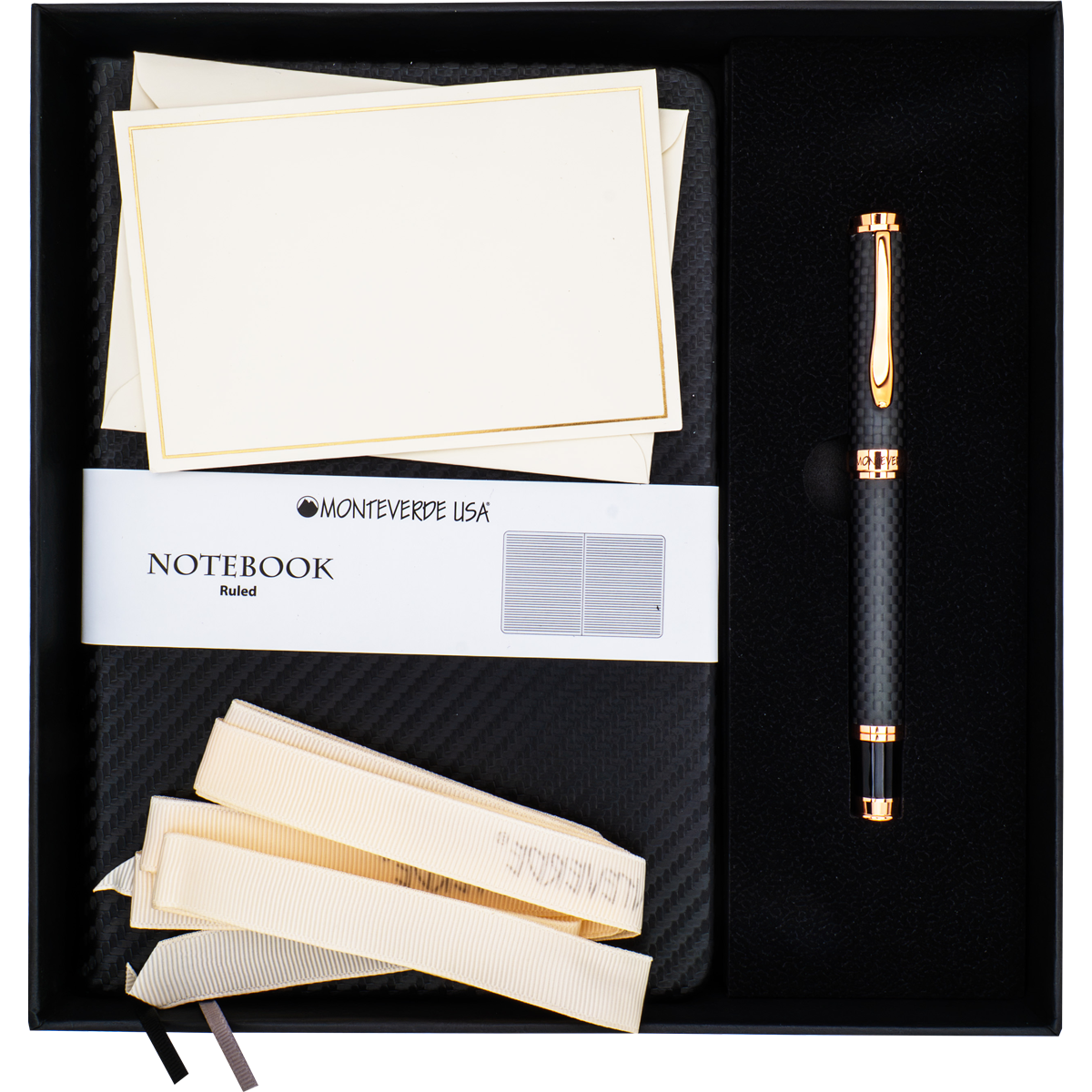 Monteverde Innova Rollerball Pen Notebook Set - Carbon Fiber - Rosegold