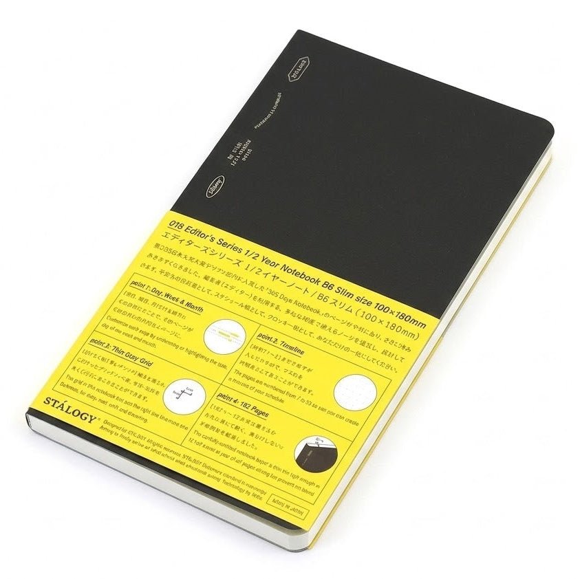 Stalogy Editors 1/2 Year Slim Notebook - Black - Grid - Pen Boutique Ltd