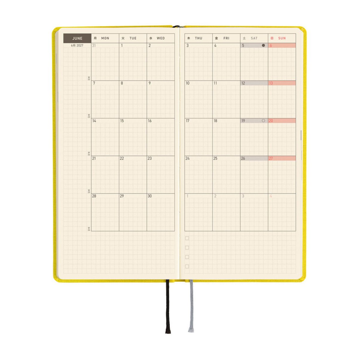 Hobonichi 2027 Light Hardcover Book - Colors: Canaria Yellow - Tall & Slim (Weeks - January Start) - Pen Boutique Ltd