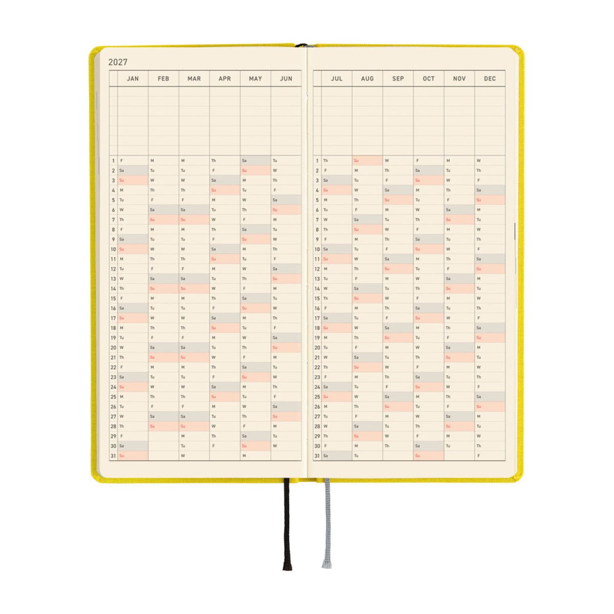 Hobonichi 2027 Light Hardcover Book - Colors: Canaria Yellow - Tall & Slim (Weeks - January Start) - Pen Boutique Ltd