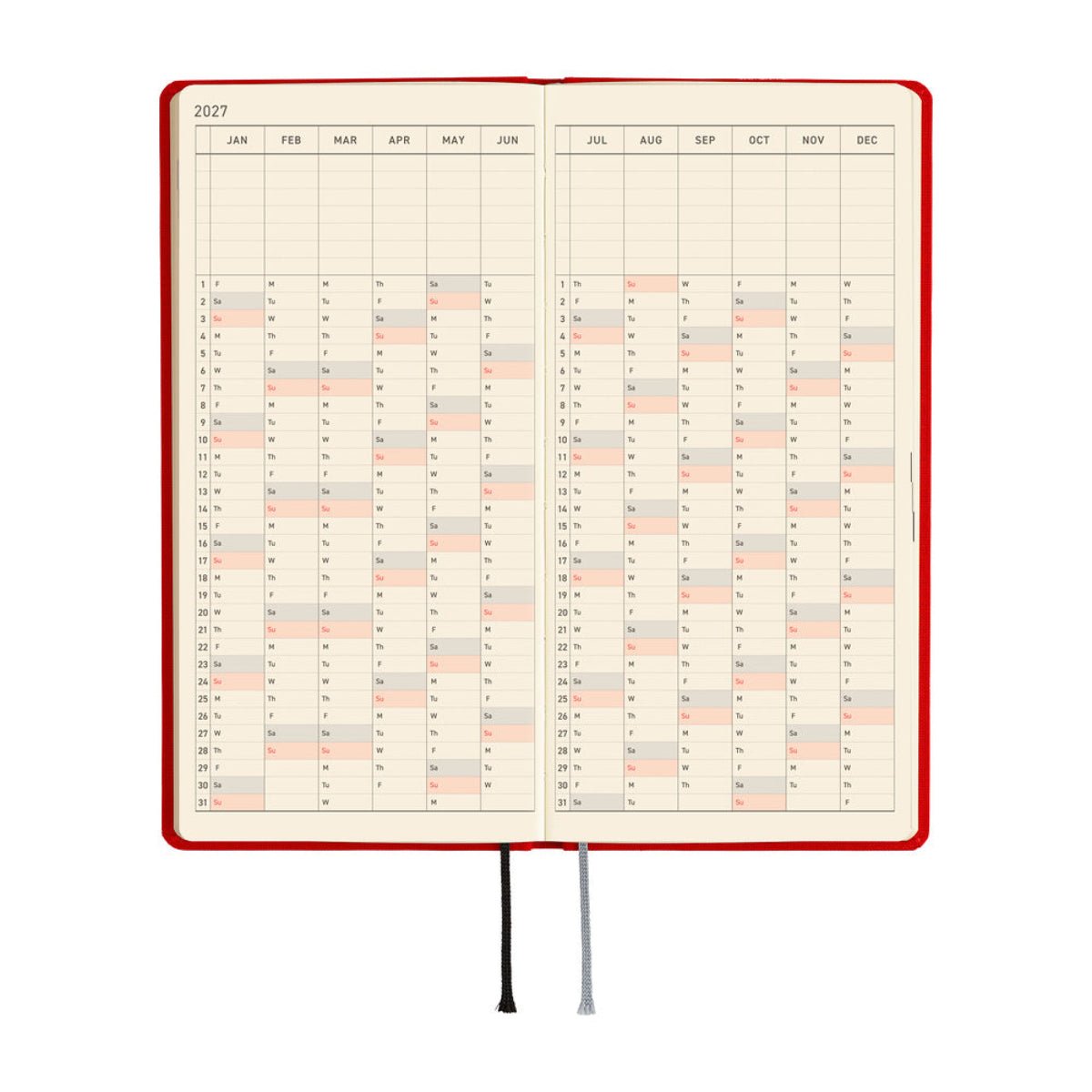 Hobonichi 2027 Light Hardcover Book - Colors: Poppy Red - Tall & Slim (Weeks - January Start) - Pen Boutique Ltd