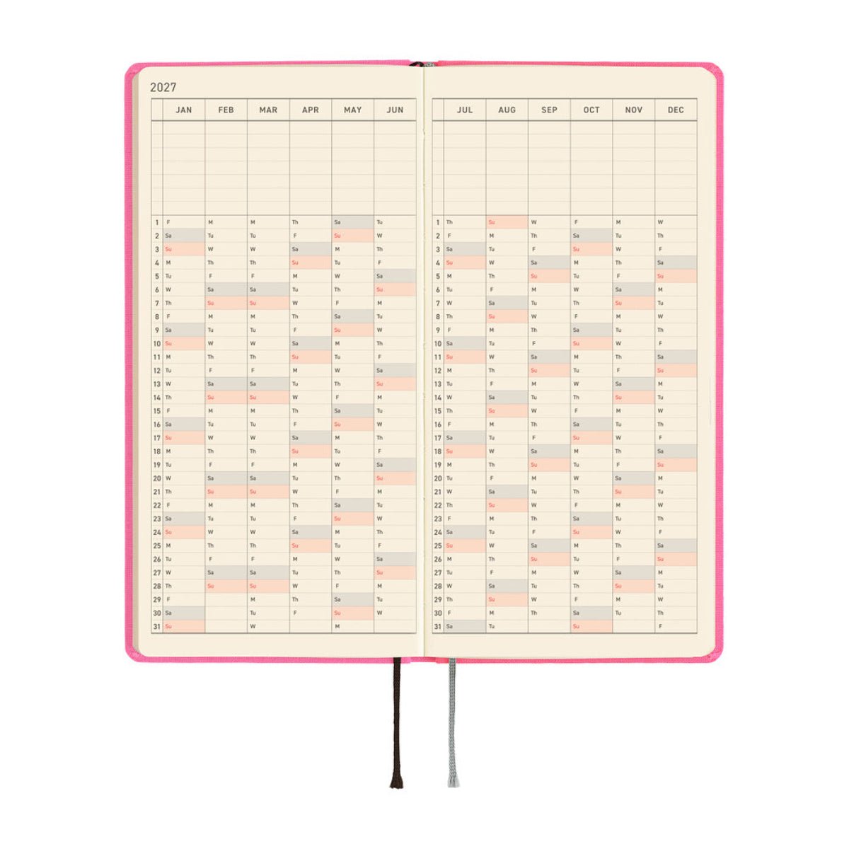Hobonichi 2027 Light Hardcover Book - Colors: Pink Sapphire - Tall & Slim (Weeks - January Start) - Pen Boutique Ltd